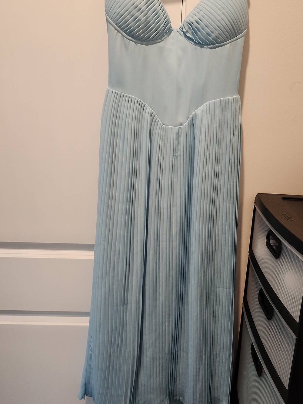 Light Blue Pleated Strapless Maxi Dress
